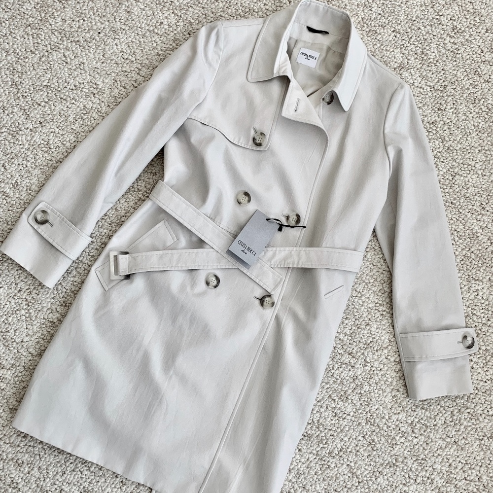 NWT Cinzia Rocca Due Trench in Light Stone, Sz 12